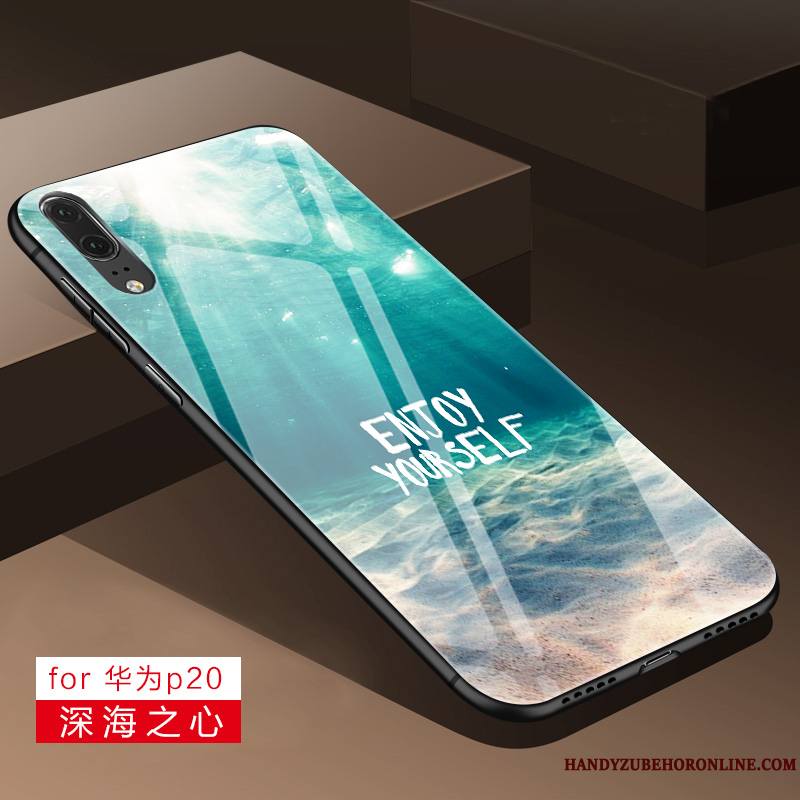 Huawei P20 Tout Compris Miroir Verre Couvercle Arrière Coque De Téléphone Silicone Blanc