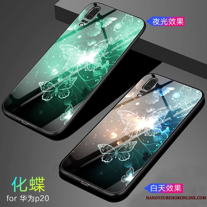 Huawei P20 Tout Compris Miroir Verre Couvercle Arrière Coque De Téléphone Silicone Blanc