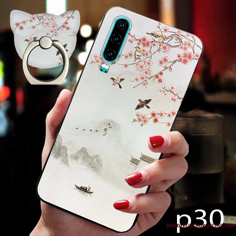 Huawei P30 Blanc Coque Personnalité Style Chinois De Téléphone Tout Compris Petit