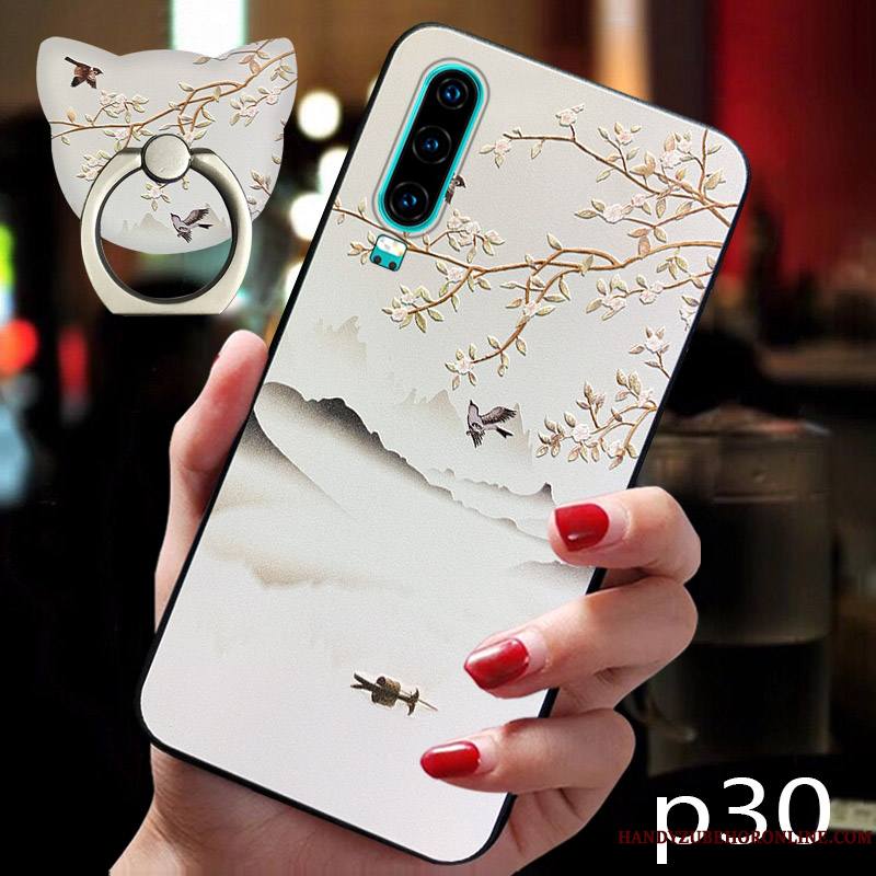 Huawei P30 Blanc Coque Personnalité Style Chinois De Téléphone Tout Compris Petit