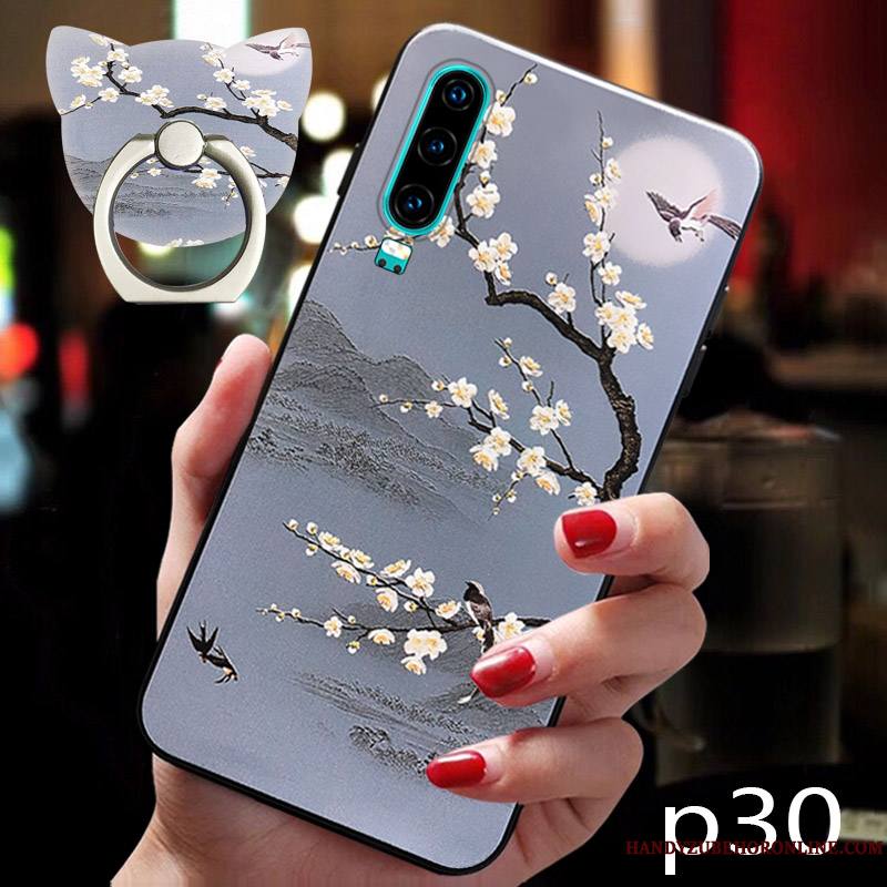 Huawei P30 Coque Bleu Silicone Incassable Personnalité Vent Étui Créatif