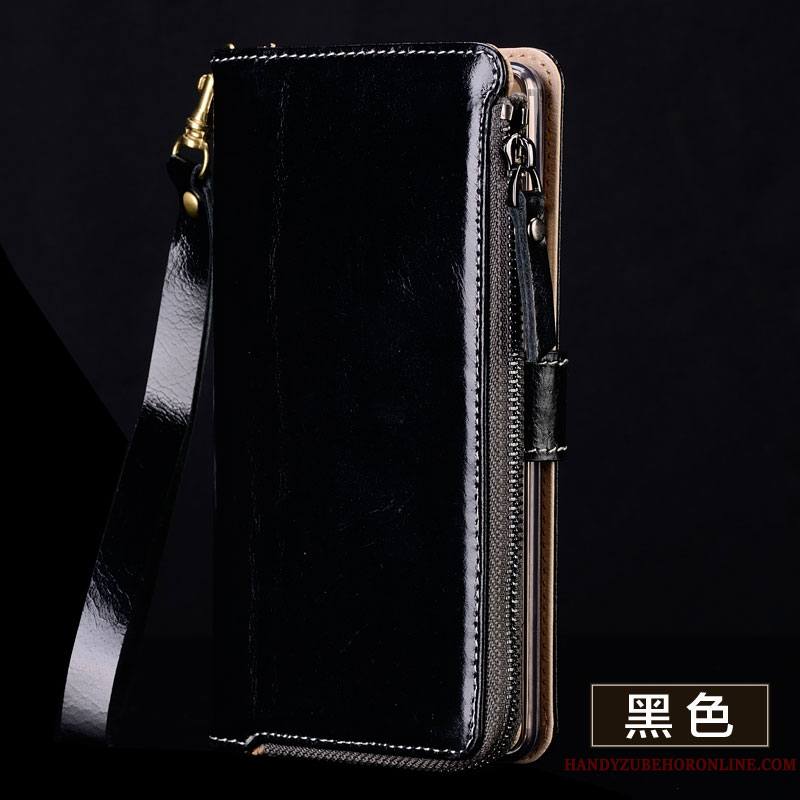 Huawei P30 Coque Cuir Véritable Étui En Cuir Fermeture Éclair Ornements Suspendus Protection Tout Compris Housse