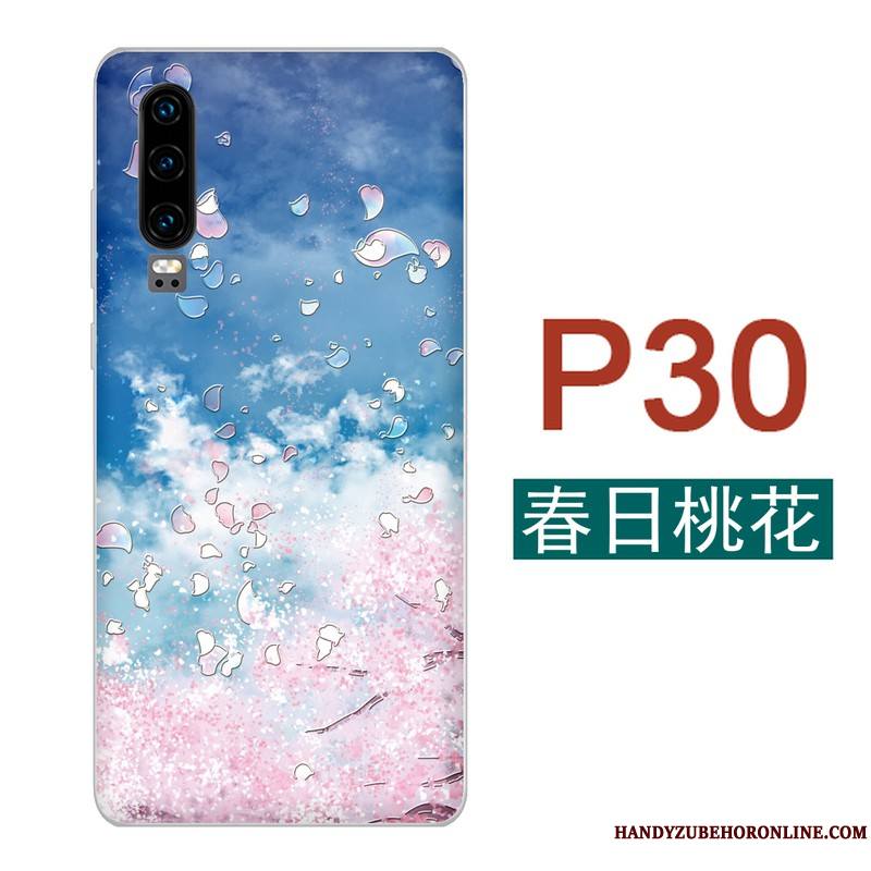 Huawei P30 Coque De Téléphone Bleu Peinte À La Main Vent Sakura Frais