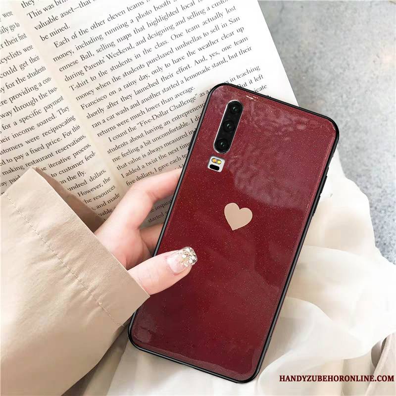 Huawei P30 Coque De Téléphone Marque De Tendance Tout Compris Rouge Net Rouge Incassable Verre
