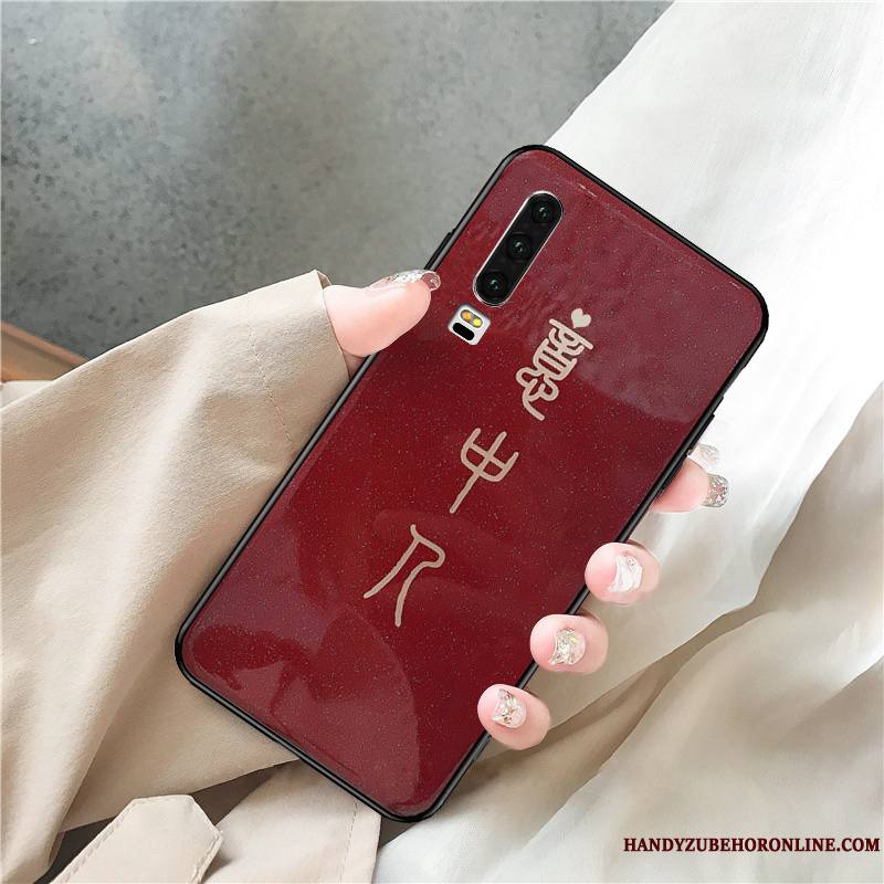 Huawei P30 Coque De Téléphone Marque De Tendance Tout Compris Rouge Net Rouge Incassable Verre