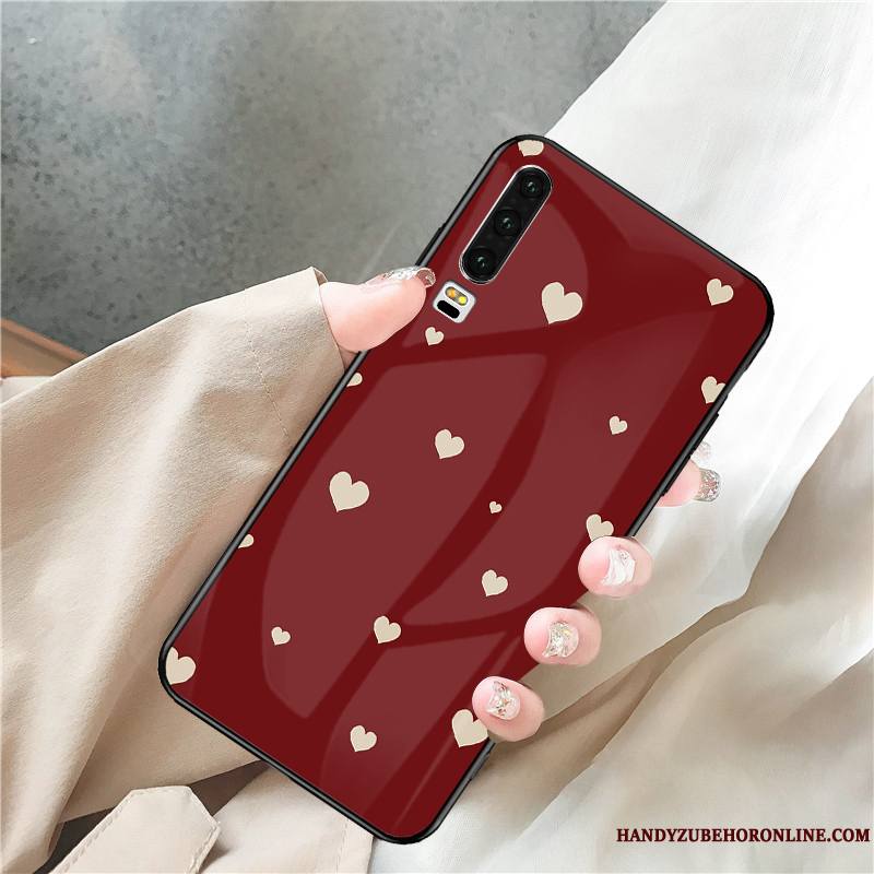 Huawei P30 Coque De Téléphone Marque De Tendance Tout Compris Rouge Net Rouge Incassable Verre