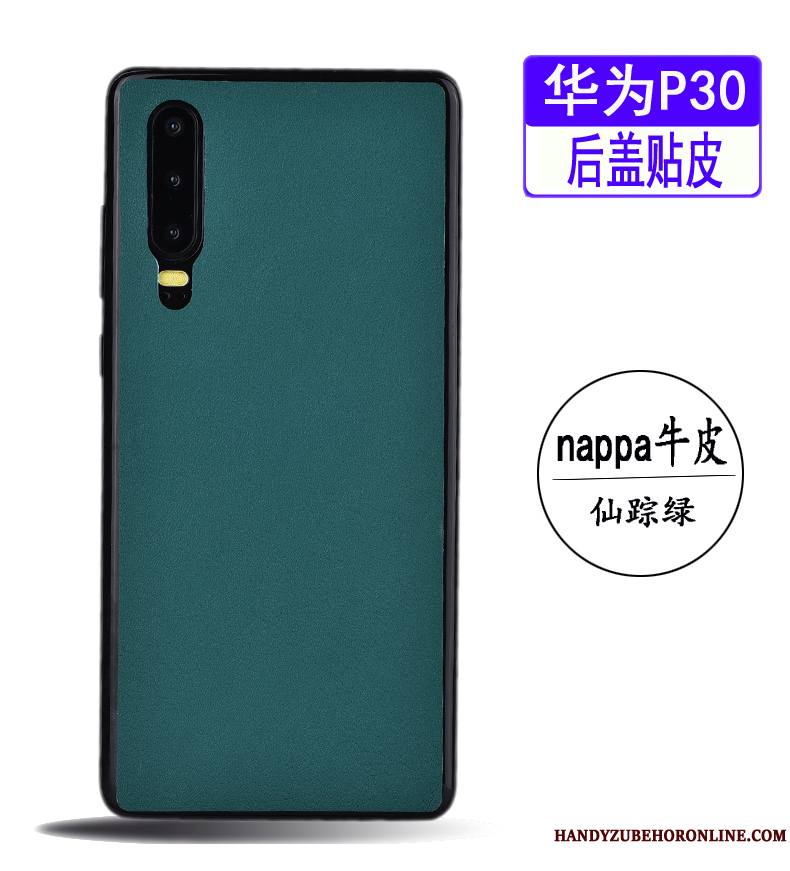 Huawei P30 Coque De Téléphone Membrane Très Mince Bovins Bleu Simple Cuir