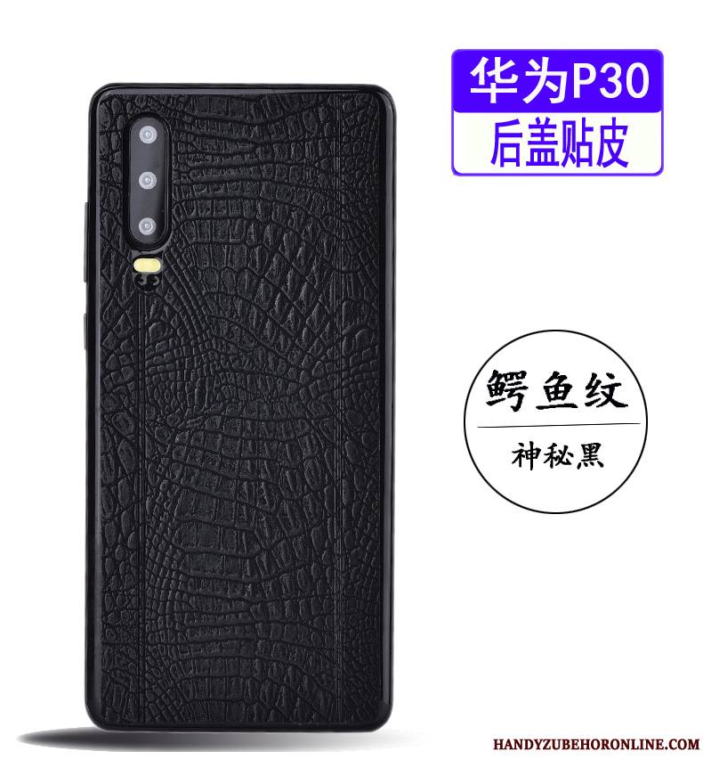 Huawei P30 Coque De Téléphone Membrane Très Mince Bovins Bleu Simple Cuir