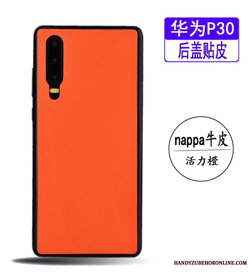 Huawei P30 Coque De Téléphone Membrane Très Mince Bovins Bleu Simple Cuir