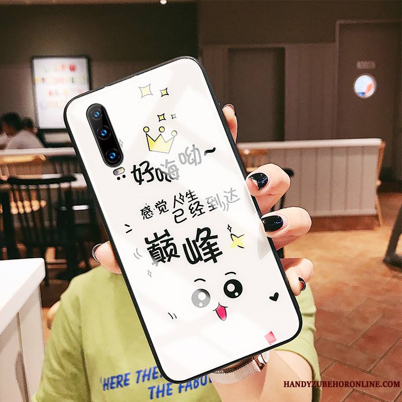 Huawei P30 Coque De Téléphone Miroir Verre Dessin Animé Étui Protection Fluide Doux