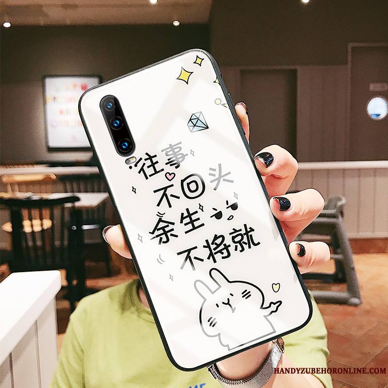 Huawei P30 Coque De Téléphone Miroir Verre Dessin Animé Étui Protection Fluide Doux