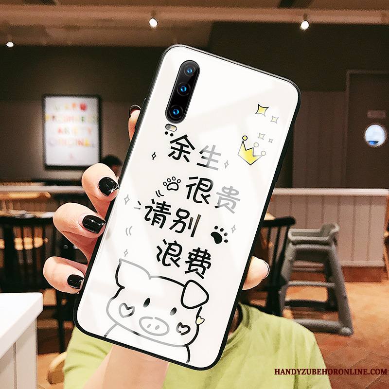Huawei P30 Coque De Téléphone Miroir Verre Dessin Animé Étui Protection Fluide Doux