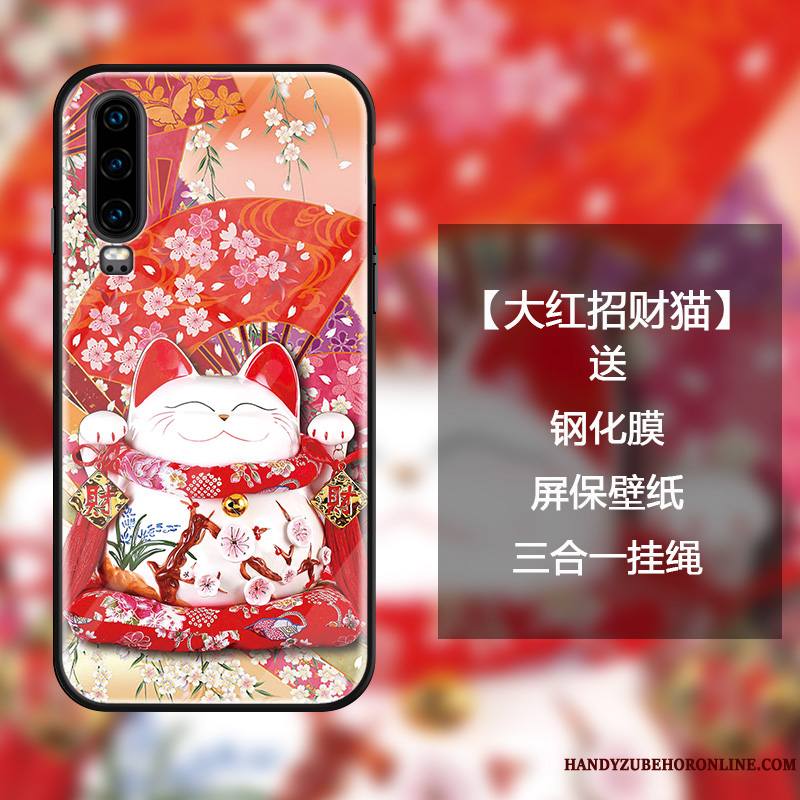 Huawei P30 Coque De Téléphone Mode Créatif Verre Chat Personnalité Étui