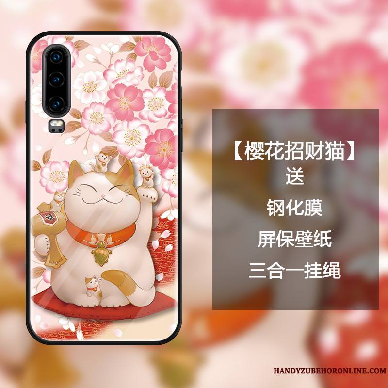 Huawei P30 Coque De Téléphone Mode Créatif Verre Chat Personnalité Étui