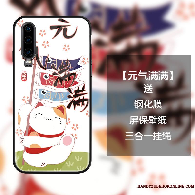 Huawei P30 Coque De Téléphone Mode Créatif Verre Chat Personnalité Étui