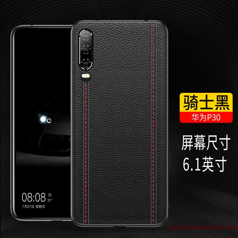 Huawei P30 Coque De Téléphone Protection Étui Noir Marque De Tendance Étui En Cuir Cuir Véritable