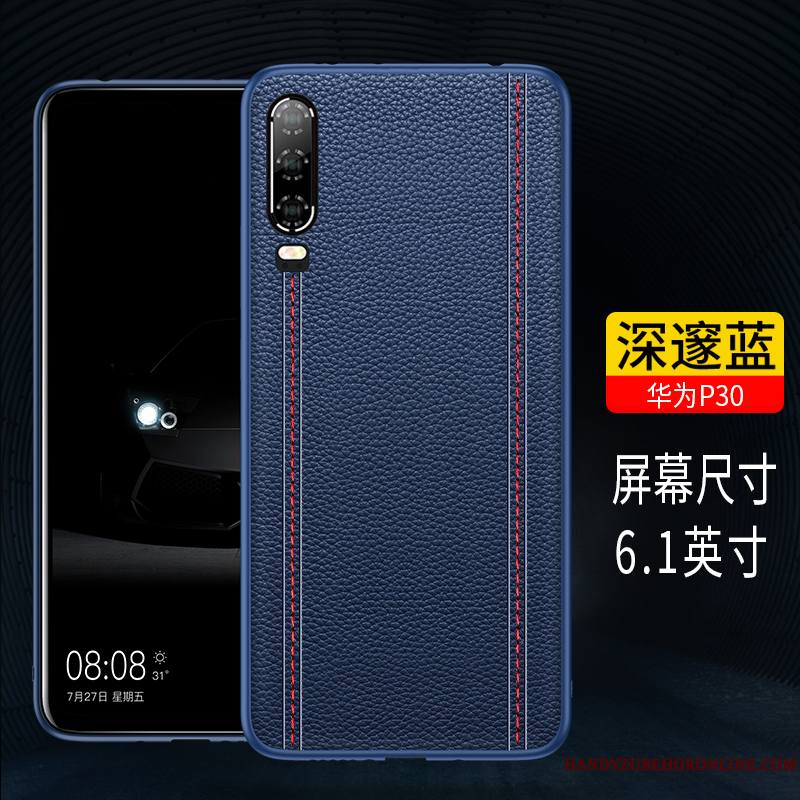 Huawei P30 Coque De Téléphone Protection Étui Noir Marque De Tendance Étui En Cuir Cuir Véritable