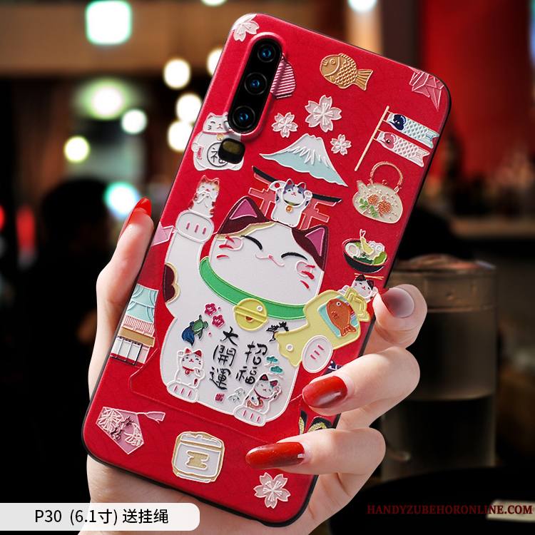 Huawei P30 Coque De Téléphone Rouge Délavé En Daim Tendance Marque De Tendance Charmant Incassable