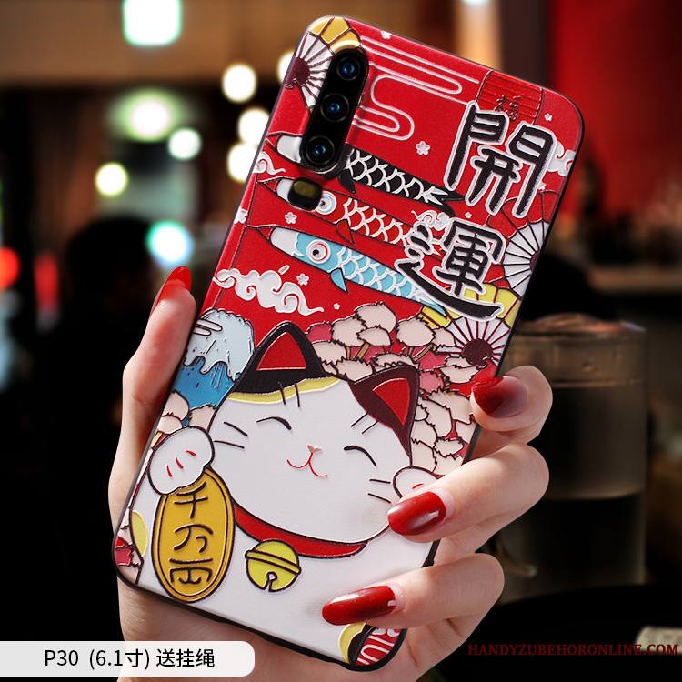 Huawei P30 Coque De Téléphone Rouge Délavé En Daim Tendance Marque De Tendance Charmant Incassable