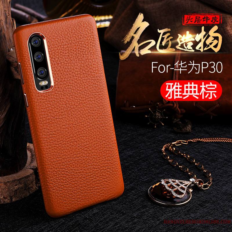 Huawei P30 Coque De Téléphone Très Mince Business Cuir Luxe Nouveau Qualité