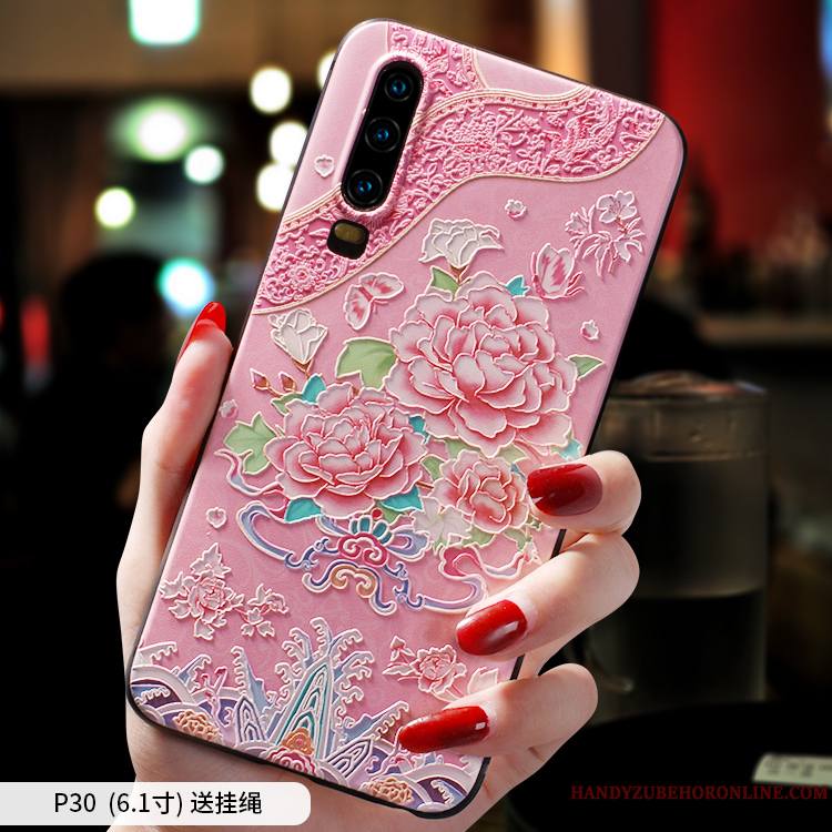 Huawei P30 Coque Délavé En Daim Protection Personnalité Rose Très Mince Créatif Étui