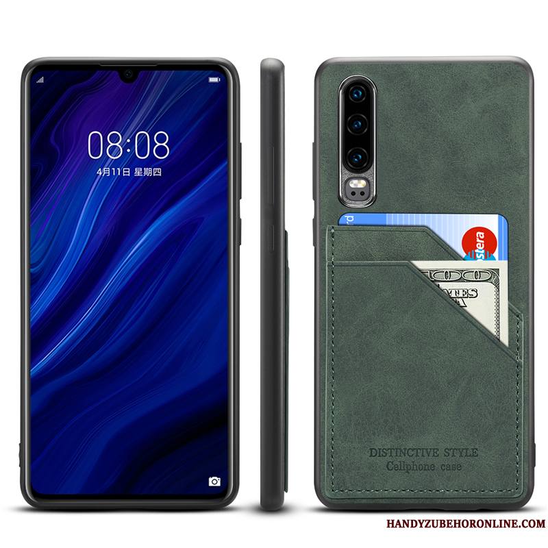 Huawei P30 Coque Incassable Nouveau Protection Tout Compris Carte Étui Cuir Véritable