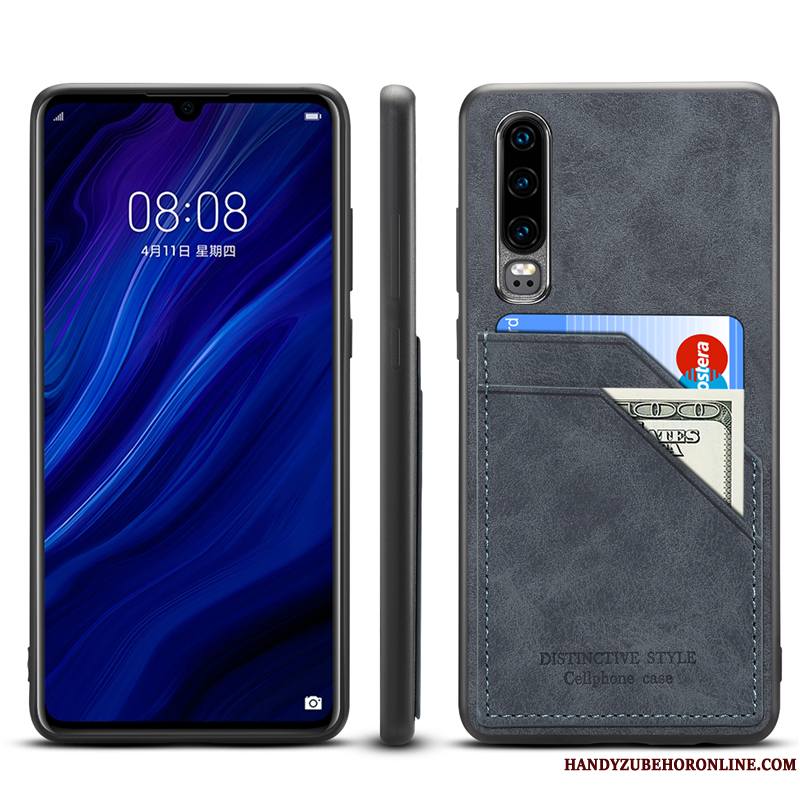 Huawei P30 Coque Incassable Nouveau Protection Tout Compris Carte Étui Cuir Véritable