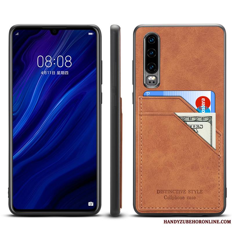 Huawei P30 Coque Incassable Nouveau Protection Tout Compris Carte Étui Cuir Véritable