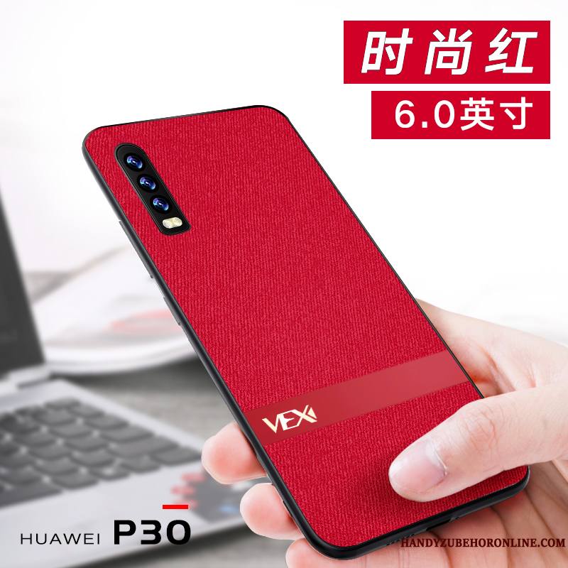 Huawei P30 Coque Net Rouge Simple Nouveau Personnalité Étui Protection Fluide Doux