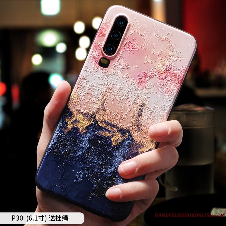 Huawei P30 Coque Nouveau Ornements Suspendus Fluide Doux Délavé En Daim Étui Très Mince Créatif