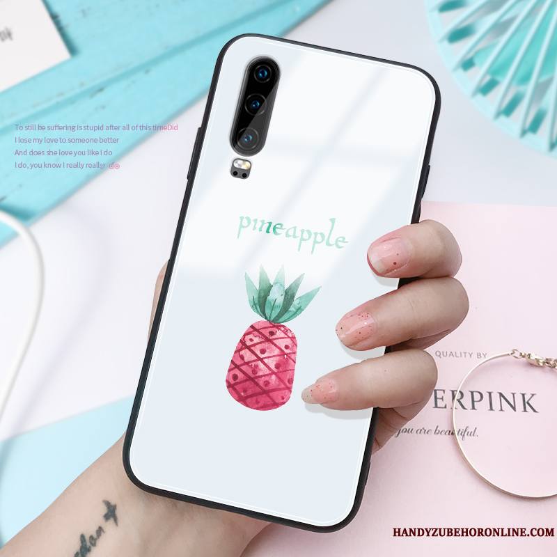 Huawei P30 Coque Ornements Suspendus Très Mince Charmant Blanc Verre Créatif Personnalité