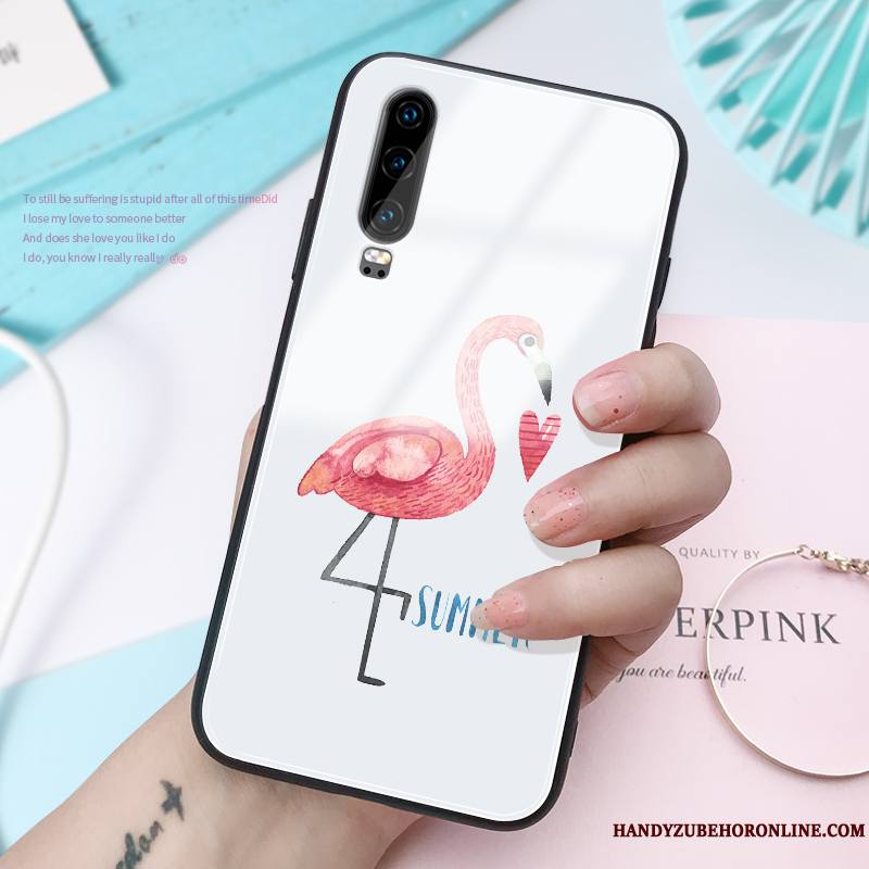 Huawei P30 Coque Ornements Suspendus Très Mince Charmant Blanc Verre Créatif Personnalité