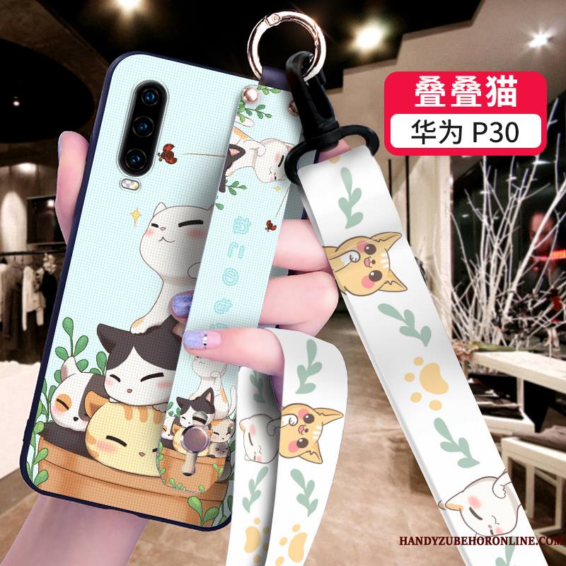 Huawei P30 Coque Personnalité Fluide Doux Étui Créatif Noir Dessin Animé Téléphone Portable