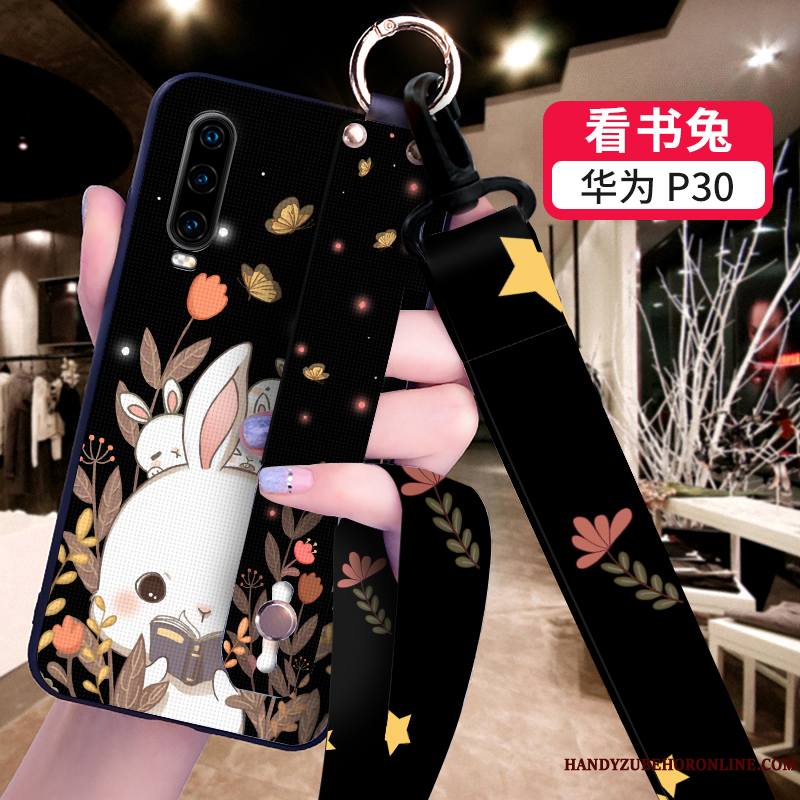 Huawei P30 Coque Personnalité Fluide Doux Étui Créatif Noir Dessin Animé Téléphone Portable