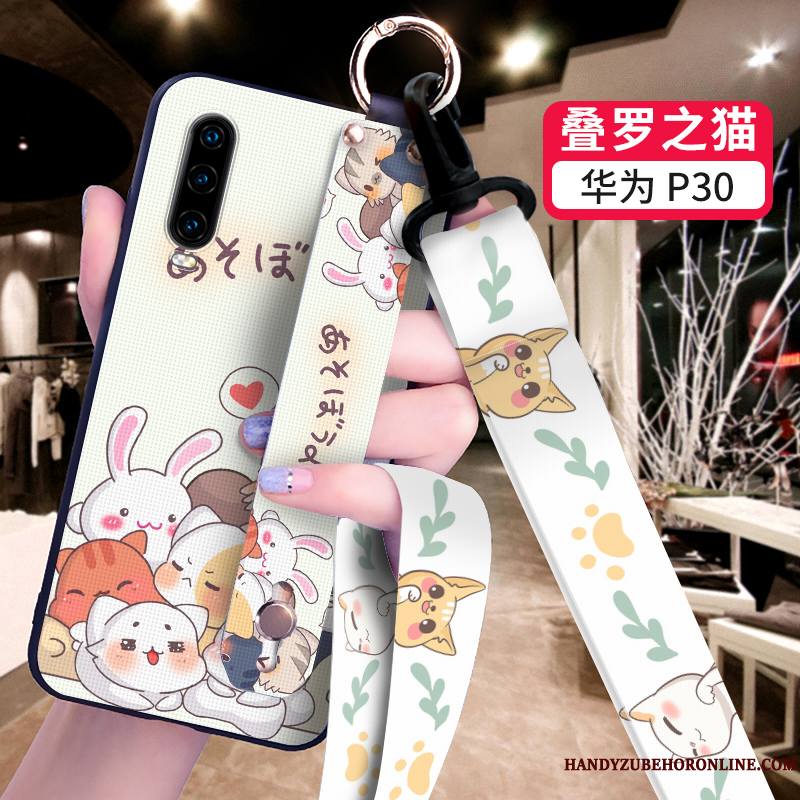 Huawei P30 Coque Personnalité Fluide Doux Étui Créatif Noir Dessin Animé Téléphone Portable