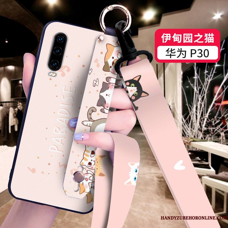 Huawei P30 Coque Personnalité Fluide Doux Étui Créatif Noir Dessin Animé Téléphone Portable