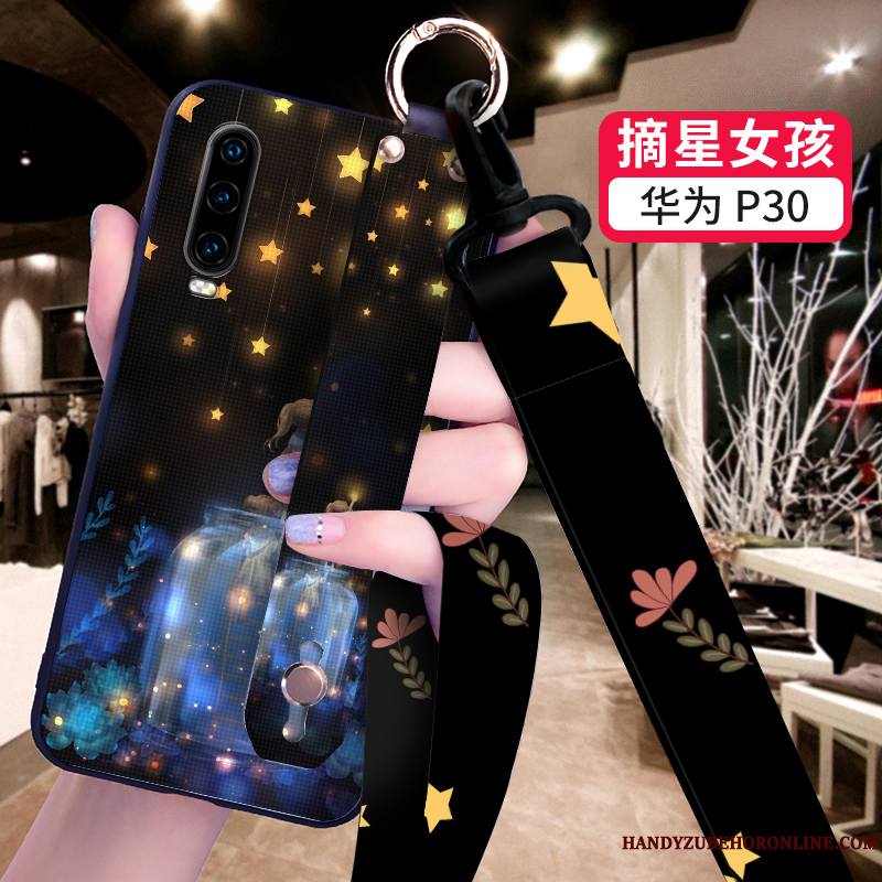 Huawei P30 Coque Personnalité Fluide Doux Étui Créatif Noir Dessin Animé Téléphone Portable