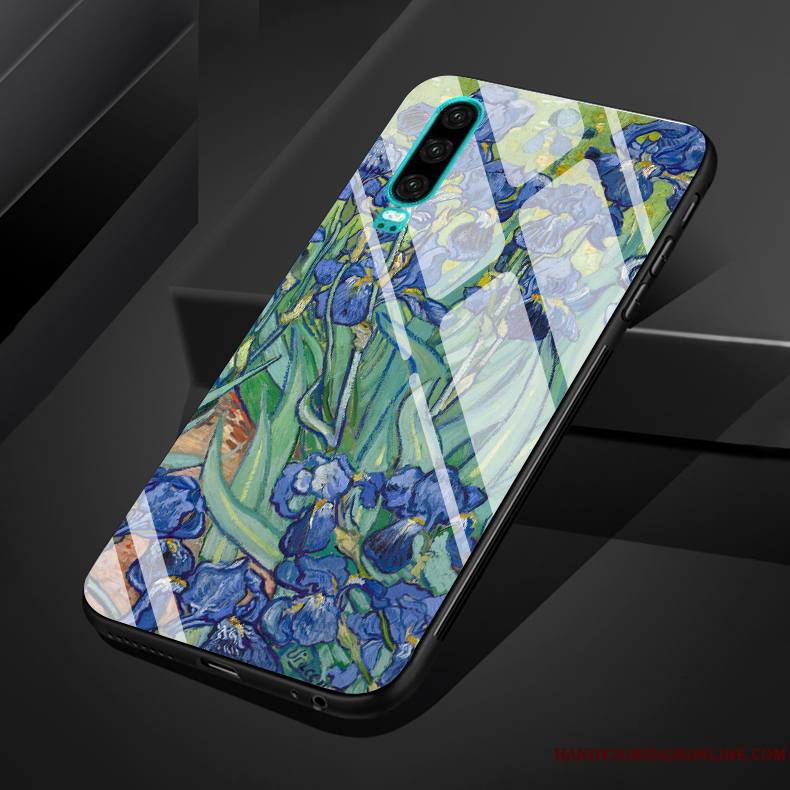 Huawei P30 Coque Petit Tournesol Vintage Vent Étui Peinture À L'huile Ciel Étoilé