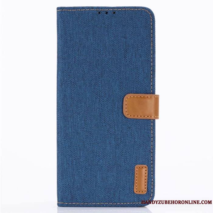 Huawei P30 Coque Portefeuille Étui En Cuir Denim Téléphone Portable Protection Modèle Fleurie Bleu