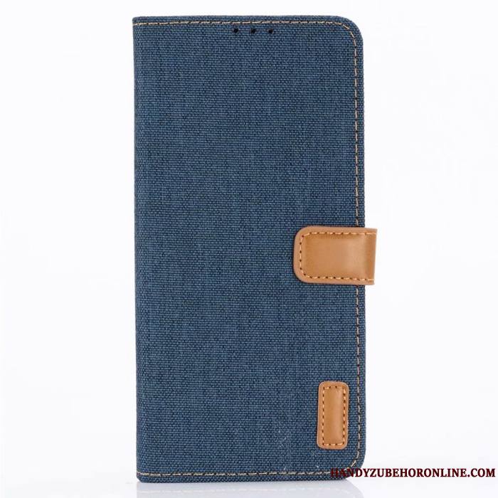 Huawei P30 Coque Portefeuille Étui En Cuir Denim Téléphone Portable Protection Modèle Fleurie Bleu