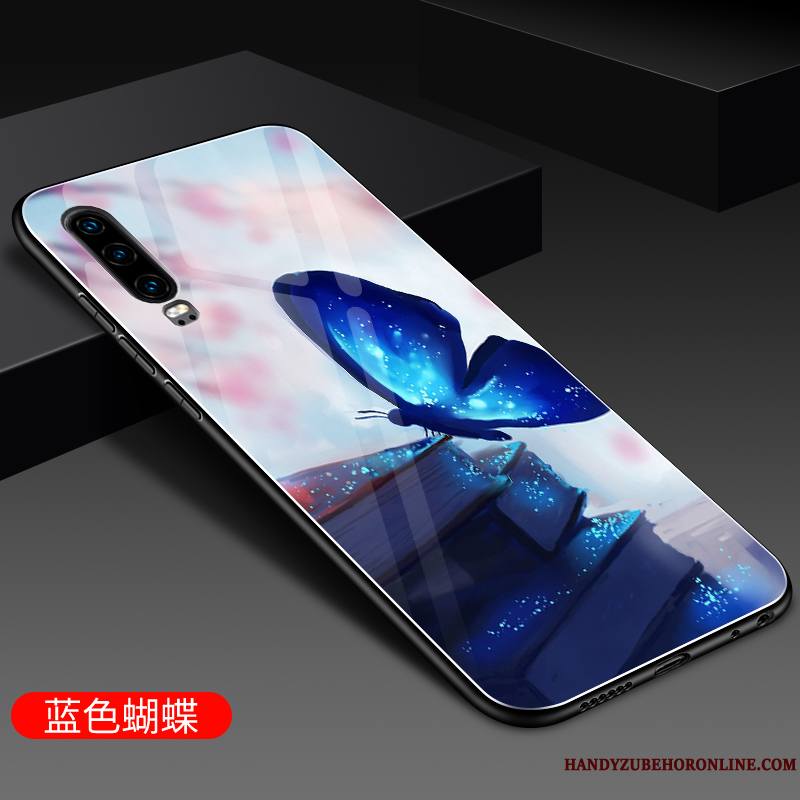 Huawei P30 Coque Protection Net Rouge Verre Étui Légère Miroir Silicone