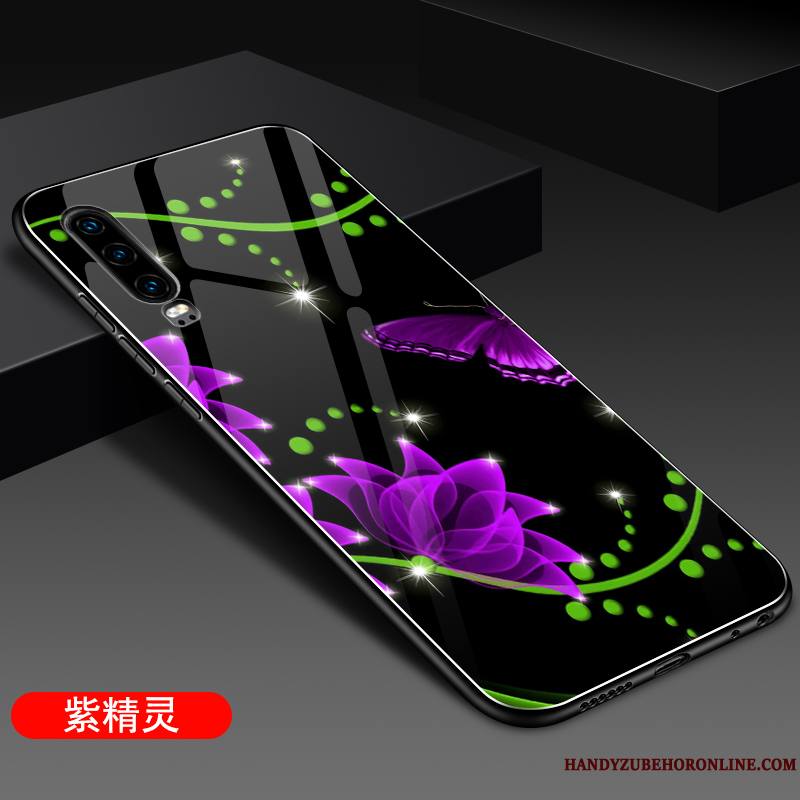Huawei P30 Coque Protection Net Rouge Verre Étui Légère Miroir Silicone