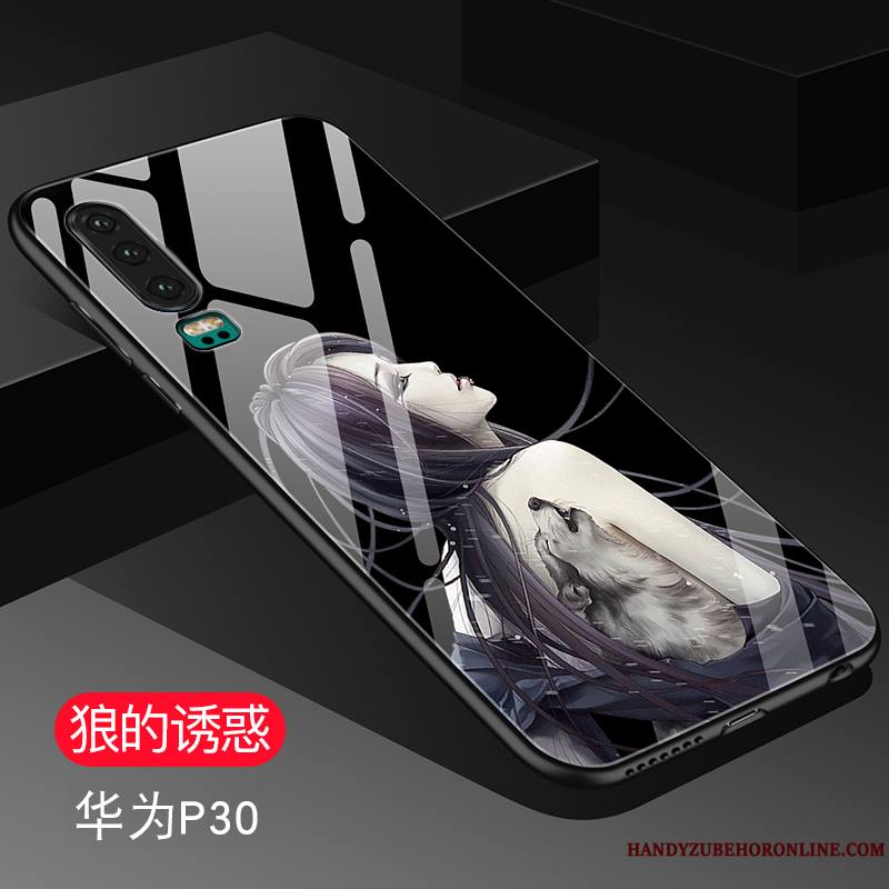 Huawei P30 Coque Silicone Style Chinois Étui Miroir Amoureux Bleu Luxe