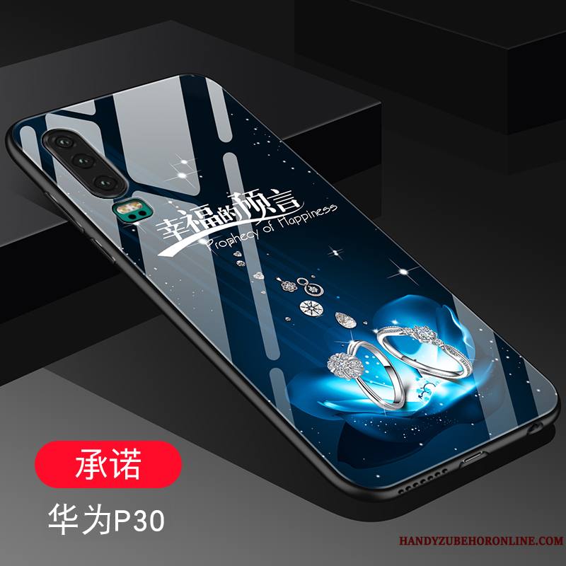 Huawei P30 Coque Silicone Style Chinois Étui Miroir Amoureux Bleu Luxe