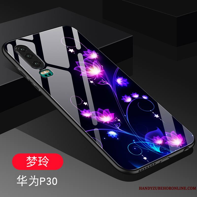 Huawei P30 Coque Silicone Style Chinois Étui Miroir Amoureux Bleu Luxe