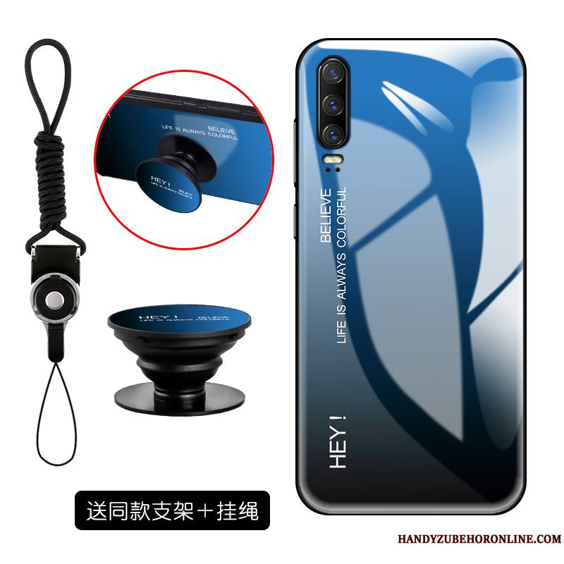 Huawei P30 Coque Silicone Violet Incassable Personnalité Verre Trempé Miroir Étui