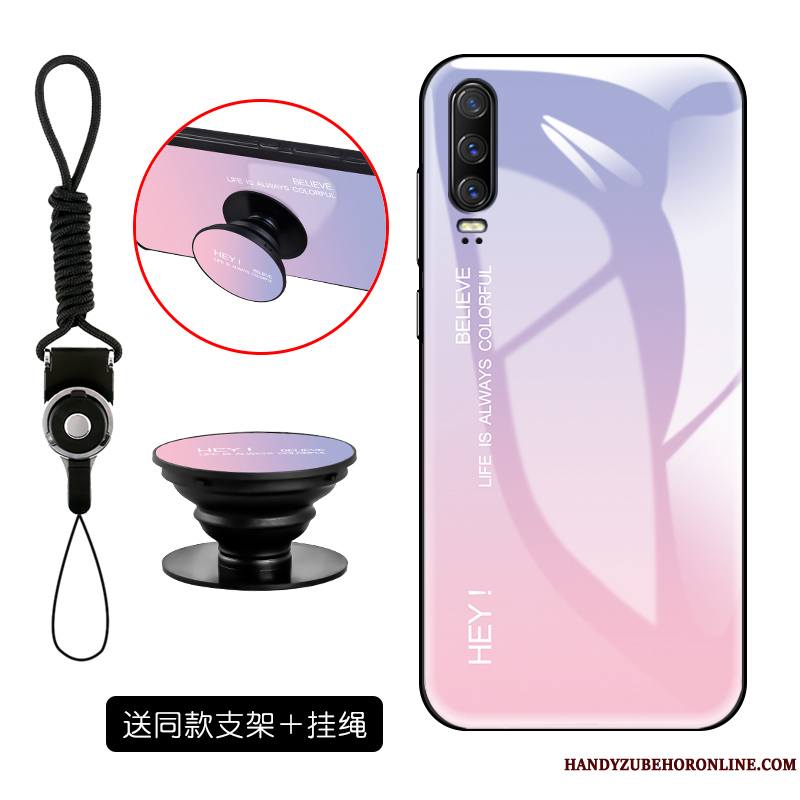 Huawei P30 Coque Silicone Violet Incassable Personnalité Verre Trempé Miroir Étui