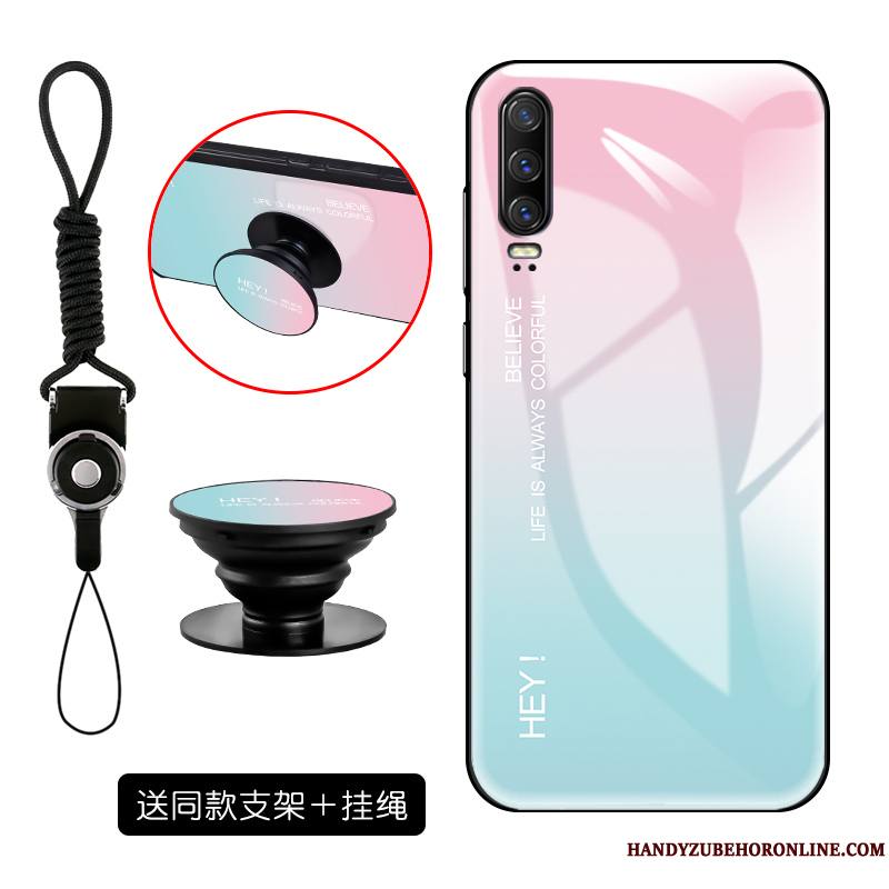 Huawei P30 Coque Silicone Violet Incassable Personnalité Verre Trempé Miroir Étui