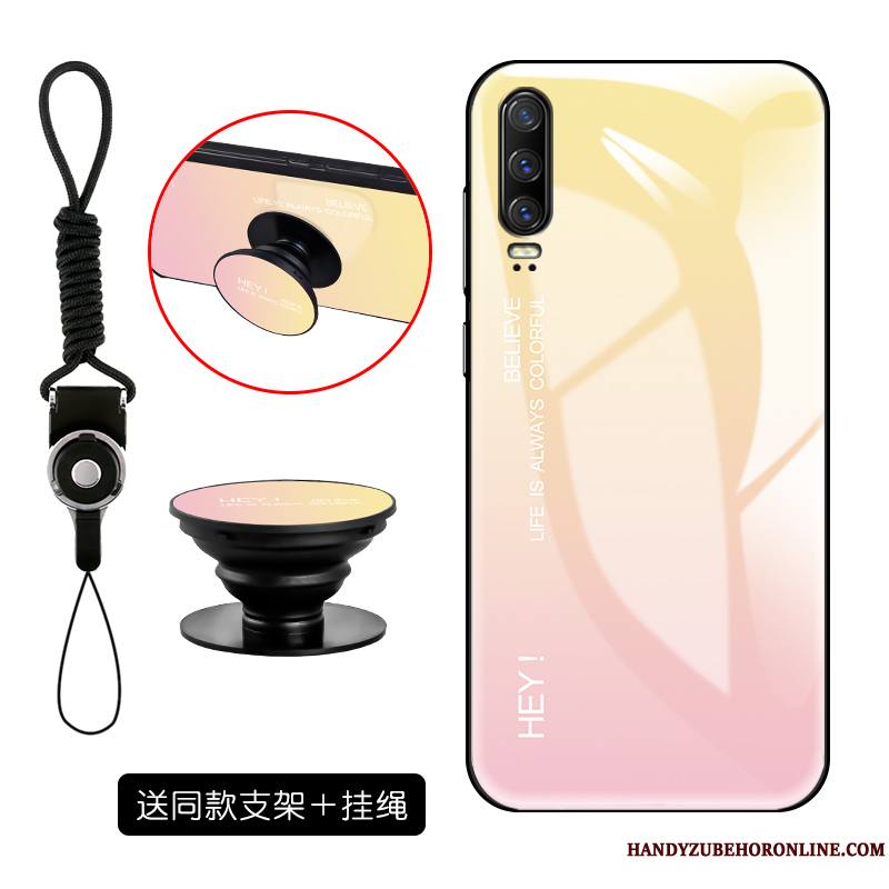 Huawei P30 Coque Silicone Violet Incassable Personnalité Verre Trempé Miroir Étui