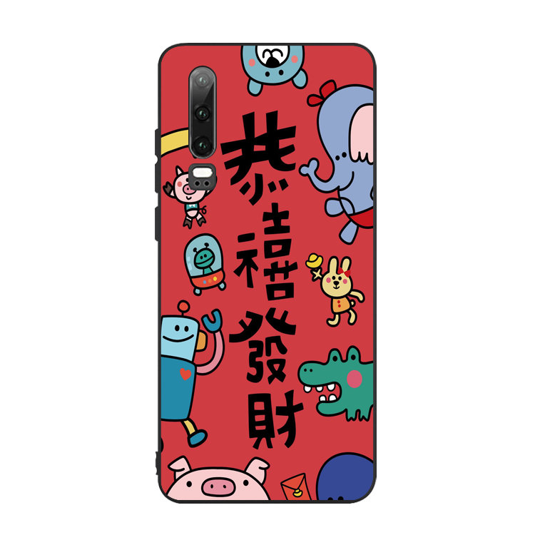 Huawei P30 Coque Tout Compris Dessin Animé De Fête Protection Silicone Rouge Étui